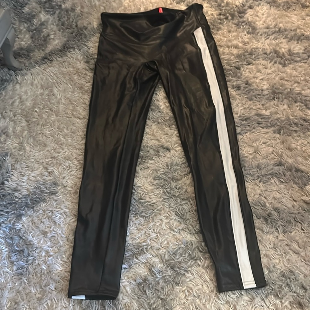 Spanx Faux Leather Leggings with Stripe